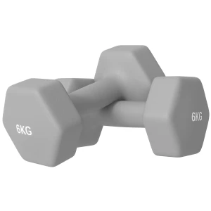 Sportnow 2 x 6 kg dumbbell set, zeshoekig ontwerp, vloervriendelijk, antislip, grijs 1