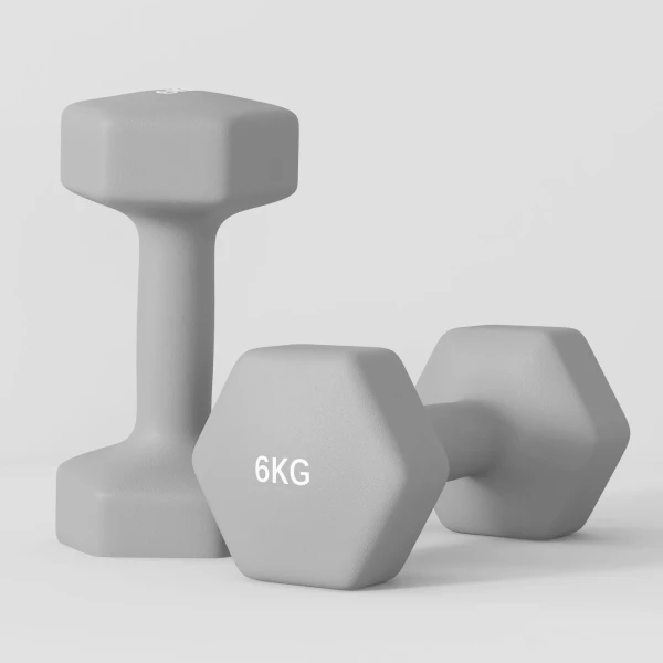 Sportnow 2 x 6 kg dumbbell set, zeshoekig ontwerp, vloervriendelijk, antislip, grijs 9