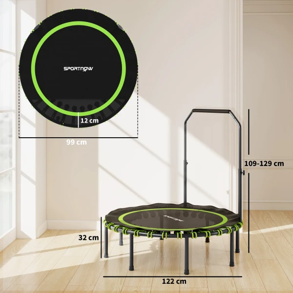 Sportnow fitness trampoline met verstelbare handgreep, sport trampoline voor binnen en buiten, staal, kunststof, groen 4