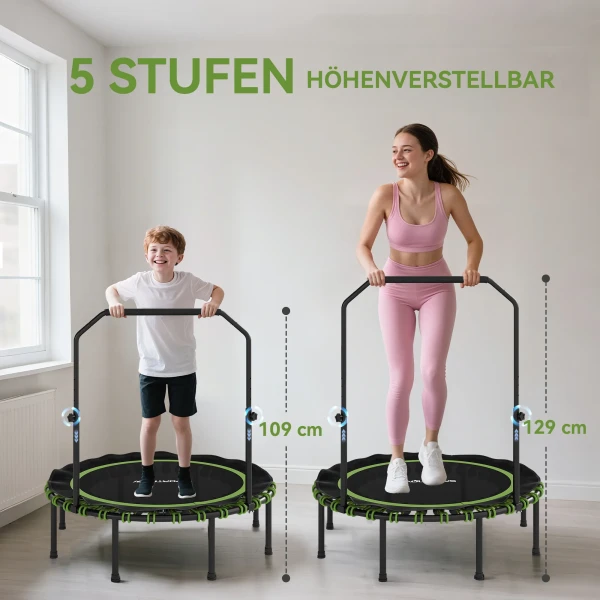 Sportnow fitness trampoline met verstelbare handgreep, sport trampoline voor binnen en buiten, staal, kunststof, groen 5