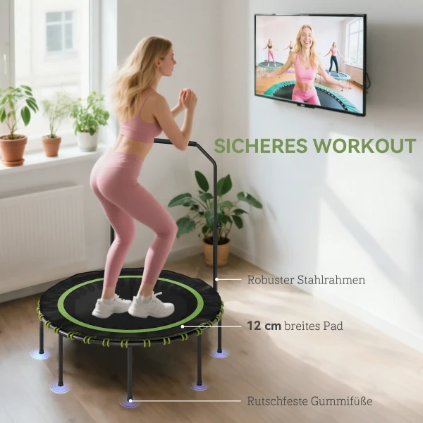 Sportnow fitness trampoline met verstelbare handgreep, sport trampoline voor binnen en buiten, staal, kunststof, groen 7