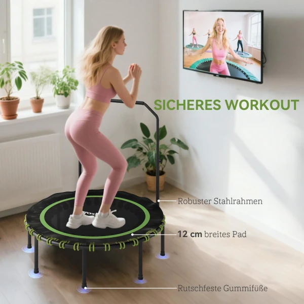 Sportnow fitness trampoline met verstelbare handgreep, sport trampoline voor binnen en buiten, staal, kunststof, groen 7