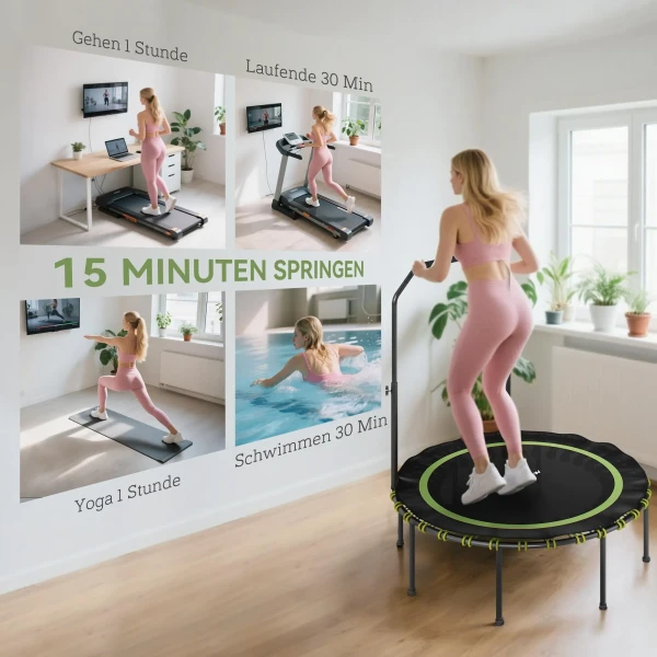 Sportnow fitness trampoline met verstelbare handgreep, sport trampoline voor binnen en buiten, staal, kunststof, groen 8