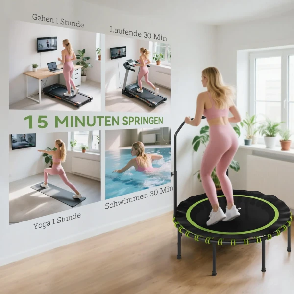 Sportnow fitness trampoline met verstelbare handgreep, sport trampoline voor binnen en buiten, staal, kunststof, groen 8