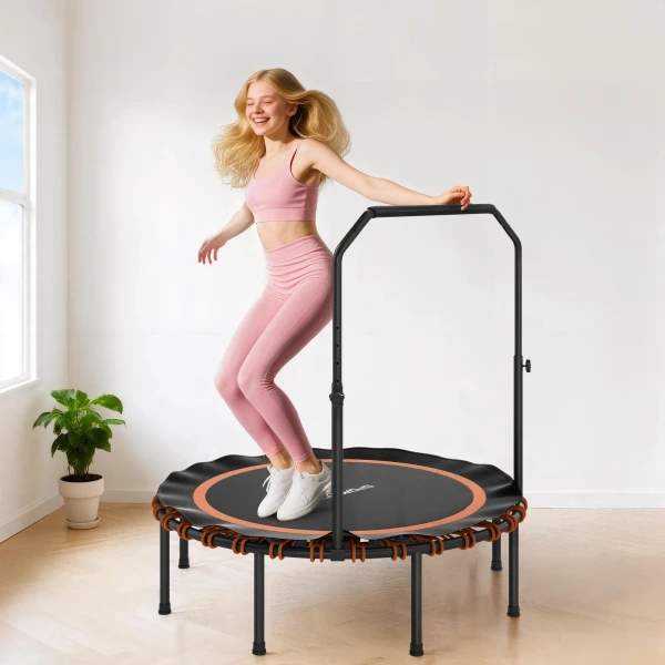 Sportnow fitness trampoline met verstelbare handgreep, sport trampoline voor binnen en buiten, staal, kunststof, oranje 2
