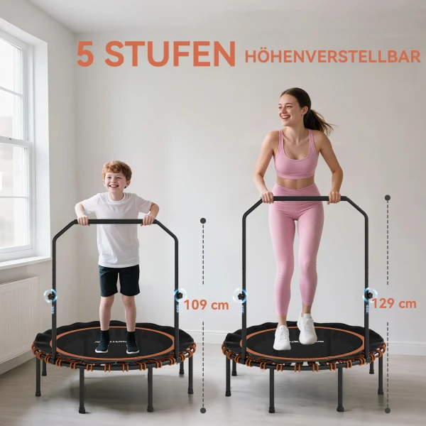 Sportnow fitness trampoline met verstelbare handgreep, sport trampoline voor binnen en buiten, staal, kunststof, oranje 5