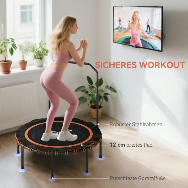 Sportnow fitness trampoline met verstelbare handgreep, sport trampoline voor binnen en buiten, staal, kunststof, oranje 7