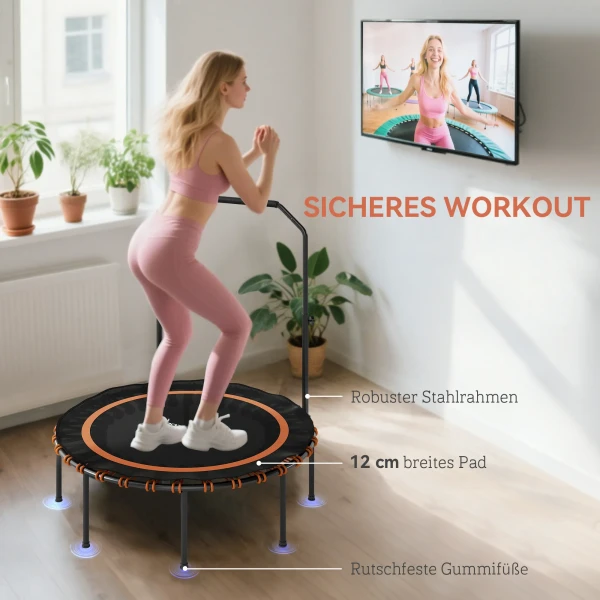 Sportnow fitness trampoline met verstelbare handgreep, sport trampoline voor binnen en buiten, staal, kunststof, oranje 7