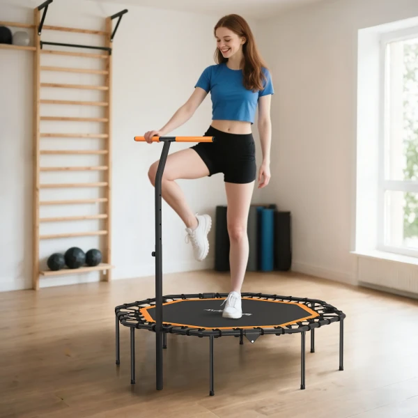 Sportnow fitness trampoline, trainingstrampoline met verstelbare handgreep, stabiel en stil, voor binnen, staal, oranje 2