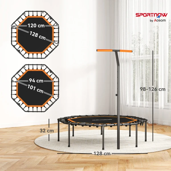 Sportnow fitness trampoline, trainingstrampoline met verstelbare handgreep, stabiel en stil, voor binnen, staal, oranje 4