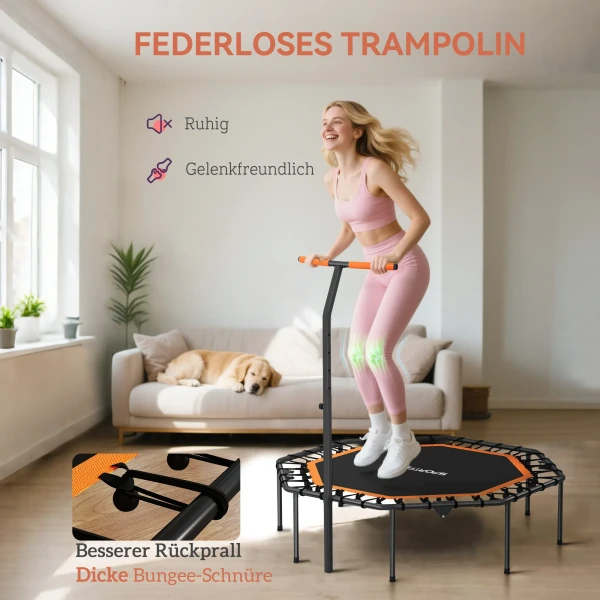 Sportnow fitness trampoline, trainingstrampoline met verstelbare handgreep, stabiel en stil, voor binnen, staal, oranje 6