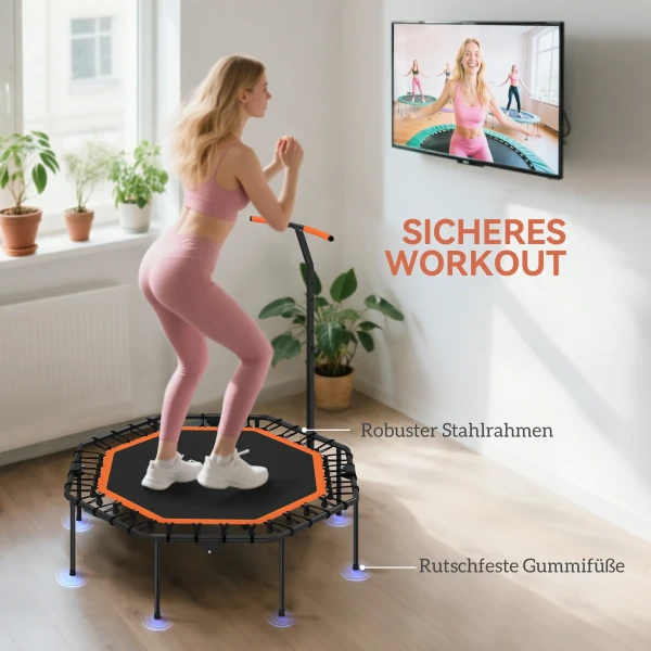 Sportnow fitness trampoline, trainingstrampoline met verstelbare handgreep, stabiel en stil, voor binnen, staal, oranje 7
