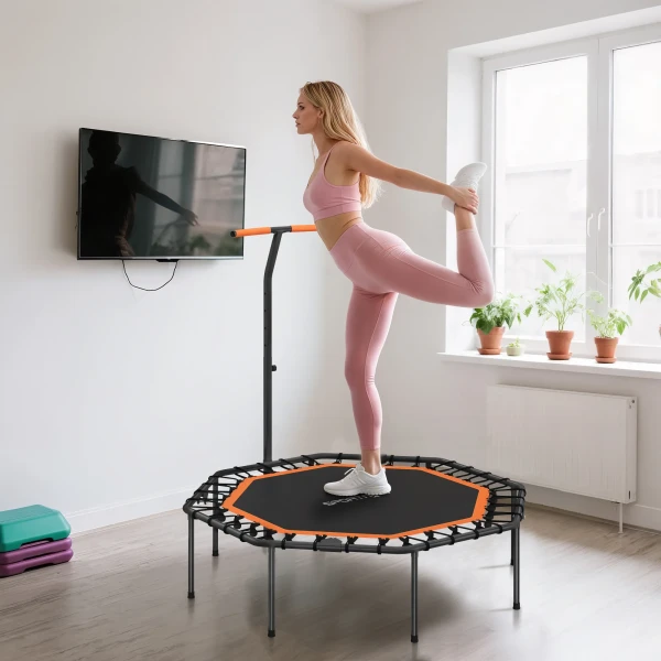 Sportnow fitness trampoline, trainingstrampoline met verstelbare handgreep, stabiel en stil, voor binnen, staal, oranje 9