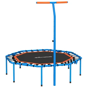 Sportnow fitness trampoline, trainingstrampoline met verstelbare handgreep, stabiel en stil, voor binnenshuis, staal, blauw 1