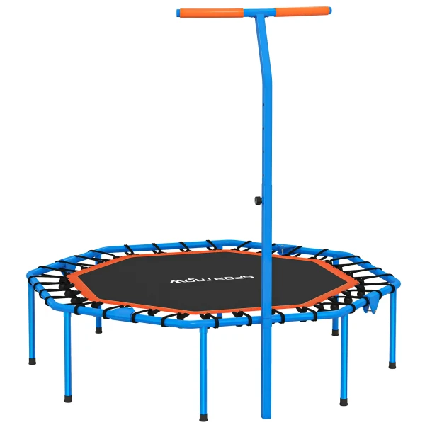 Sportnow fitness trampoline, trainingstrampoline met verstelbare handgreep, stabiel en stil, voor binnenshuis, staal, blauw 1