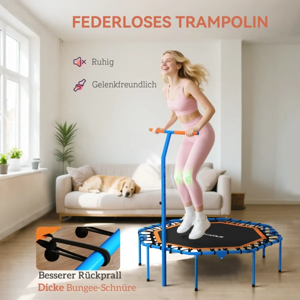 Sportnow fitness trampoline, trainingstrampoline met verstelbare handgreep, stabiel en stil, voor binnenshuis, staal, blauw 6