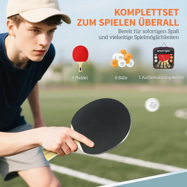 Sportnow tafeltennisbatje tafeltennis set met 4 tafeltennisbatjes, 8 tafeltennisballen draagtas voor binnen & buiten 5