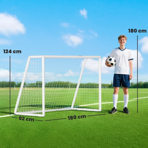 Sportnow voetbaldoel, robuust net, kunststof frame, haringen, 180l x 92b x 124h cm, wit 4