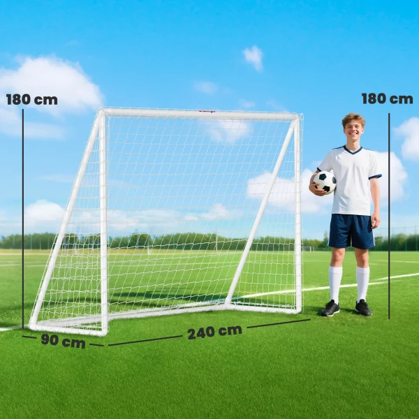 Sportnow voetbaldoel, robuust net, kunststof frame, haringen, 240l x 90b x 180h cm, wit 4