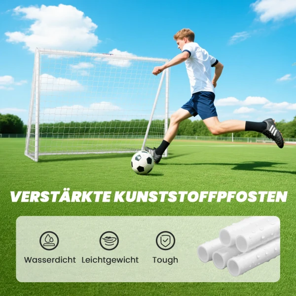 Sportnow voetbaldoel, robuust net, kunststof frame, haringen, 240l x 90b x 180h cm, wit 6