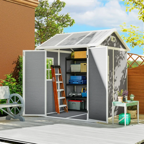Tuinhuis, tuinschuur met venster, afsluitbare deur, kunststof, grijs 2