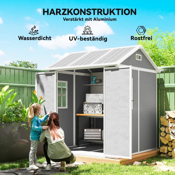 Tuinhuis, tuinschuur met venster, afsluitbare deur, kunststof, grijs 6