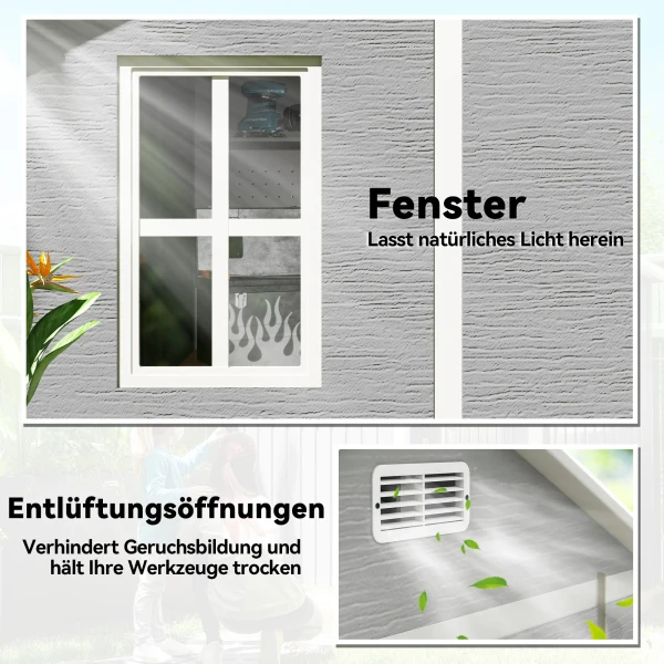 Tuinhuis, tuinschuur met venster, afsluitbare deur, kunststof, grijs 8