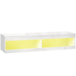 Tv kast, hangend tv lowboard met rgb led verlichting in 16 kleuren, tv standaard met open opbergruimte, voor 55 60 inch televisies, voor woonkamer, slaapkamer, 140 x 40 x 30 cm, hoogglans wit 1