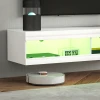 Tv kast, hangend tv lowboard met rgb led verlichting in 16 kleuren, tv standaard met open opbergruimte, voor 55 60 inch televisies, voor woonkamer, slaapkamer, 140 x 40 x 30 cm, hoogglans wit 10