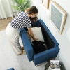 Tweezitsbank met opbergruimte, knoopstiksels, kussens, rubberboomhout, 117x62x78cm, blauw 8