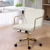 Verrijdbare bureaustoel met gouden accenten, computerstoel met metalen basis, stoffen bekleding in fluweel look, crèmewit 2