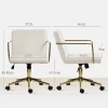 Verrijdbare bureaustoel met gouden accenten, computerstoel met metalen basis, stoffen bekleding in fluweel look, crèmewit 4