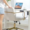 Verrijdbare bureaustoel met gouden accenten, computerstoel met metalen basis, stoffen bekleding in fluweel look, crèmewit 9