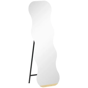 Volledige lichaamsspiegel zonder frame, houten basis, flexibel te plaatsen, golfvorm, zwart 1