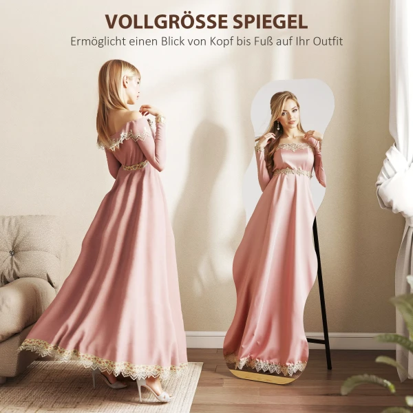 Volledige lichaamsspiegel zonder frame, houten basis, flexibel te plaatsen, golfvorm, zwart 5