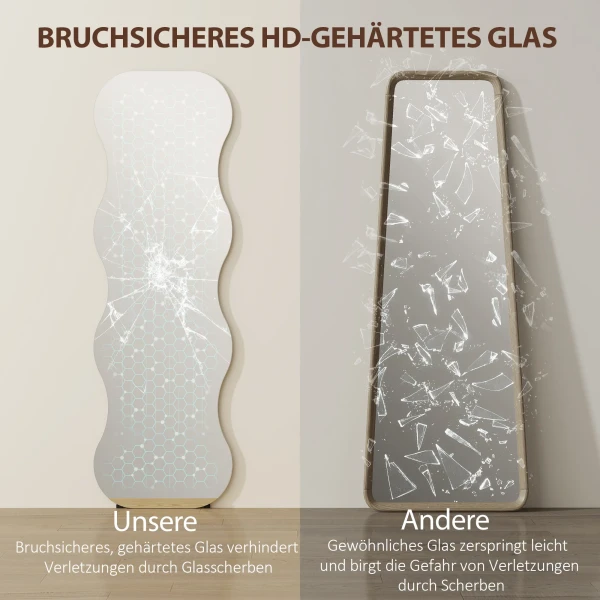 Volledige lichaamsspiegel zonder frame, houten basis, flexibel te plaatsen, golfvorm, zwart 8