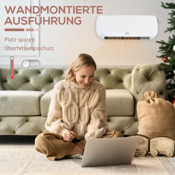 Wandmontage verwarmingstoestel 2000w met afstandsbediening 2 verwarmingsmodi led display 12u timer voor badkamer 10