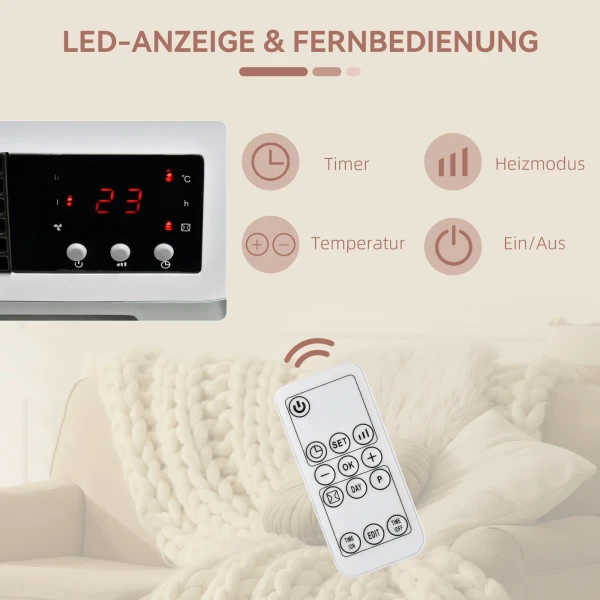 Wandmontage verwarmingstoestel 2000w met afstandsbediening 2 verwarmingsmodi led display 12u timer voor badkamer 6