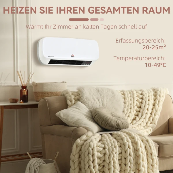 Wandmontage verwarmingstoestel 2000w met afstandsbediening 2 verwarmingsmodi led display 12u timer voor badkamer 7