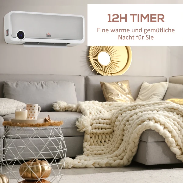 Wandmontage verwarmingstoestel 2000w met afstandsbediening, 3 bedrijfsmodi, led display 12u timer 5