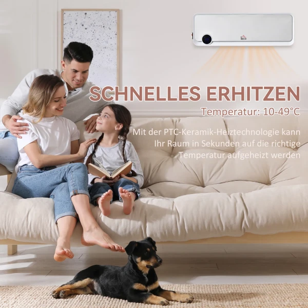 Wandmontage verwarmingstoestel 2000w met afstandsbediening, 3 bedrijfsmodi, led display 12u timer 7