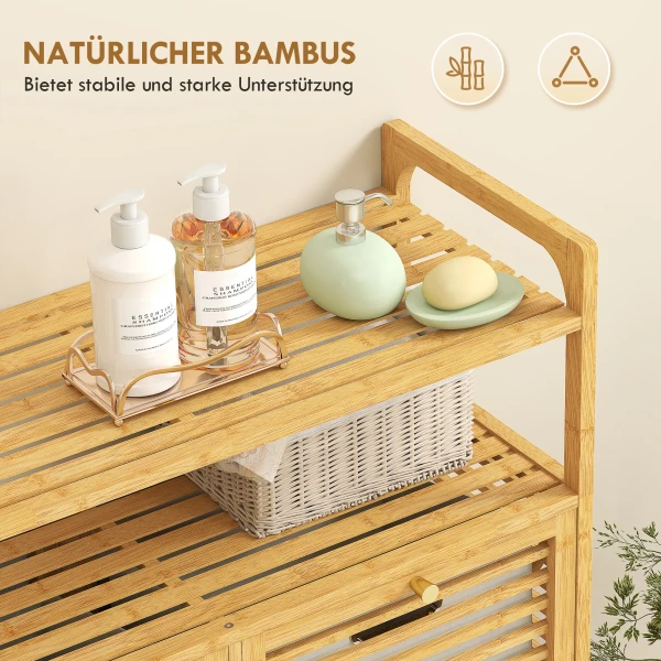 Wasrek met 2 wasmanden, vrijstaand bamboerek voor badkamer, wasruimte, natuurhout + crèmewit 7