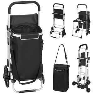 Winkelwagentje, 40 l oxford tas, 3 wiel ontwerp, aluminium frame, zitplaats, grijs 1