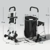Winkelwagentje, 40 l oxford tas, 3 wiel ontwerp, aluminium frame, zitplaats, grijs 4