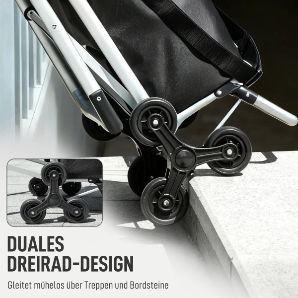 Winkelwagentje, 40 l oxford tas, 3 wiel ontwerp, aluminium frame, zitplaats, grijs 7