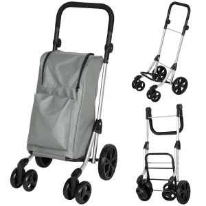 Winkelwagentje, 46 liter tas, opvouwbare winkelwagen met koeltas, verstelbare handgreep, aluminium frame, grijs 1