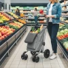 Winkelwagentje, 46 liter tas, opvouwbare winkelwagen met koeltas, verstelbare handgreep, aluminium frame, grijs 2