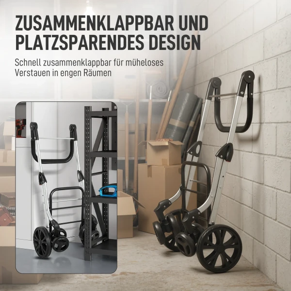 Winkelwagentje, 46 liter tas, opvouwbare winkelwagen met koeltas, verstelbare handgreep, aluminium frame, grijs 8