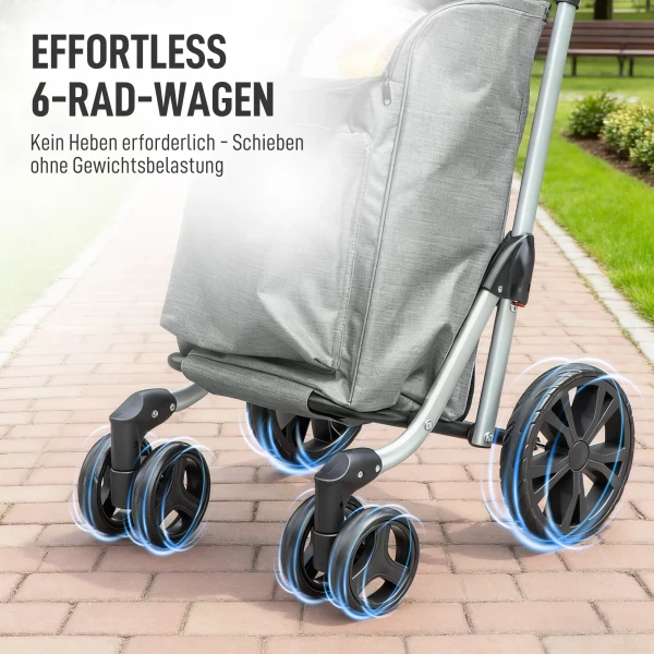 Winkelwagentje, 46 liter tas, opvouwbare winkelwagen met koeltas, verstelbare handgreep, aluminium frame, grijs 9