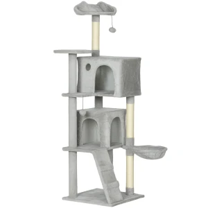 160 cm kattenkrabpaal, meerdere niveaus, sisal krabpalen, grotten, pluche platforms, hangmat, ladder, speelballen 1